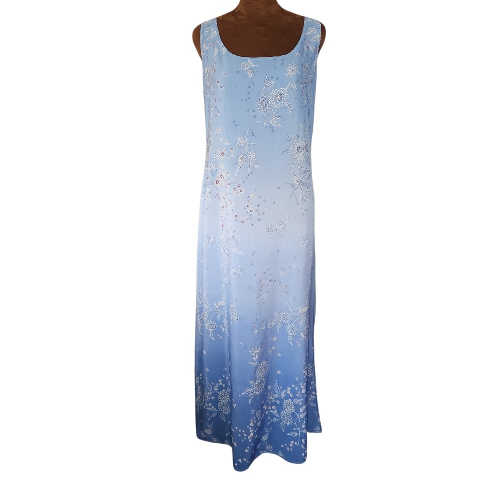 Vintage Biyaycda Maxi Dress‎ Blue Ombre Floral Tank Style Lightweight USA Made